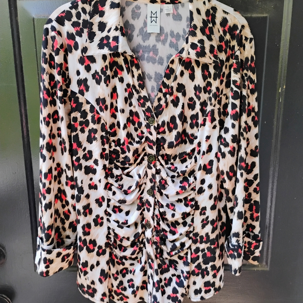 Mark Bouwer Animal Print Top w/ Shirring